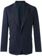 Dolce & Gabbana Contrast Stitch Trim Blazer, Men's, Size: 50, Blue, Virgin Wool/silk/spandex/elastane