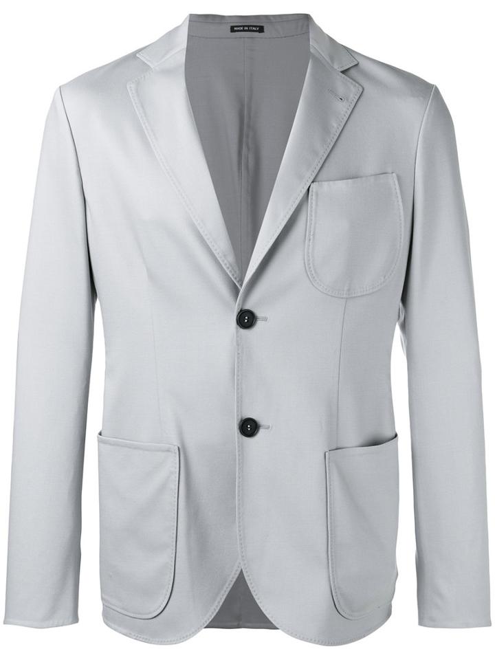 Giorgio Armani Two Button Blazer, Men's, Size: 50, Grey, Virgin Wool/mulberry Silk/spandex/elastane