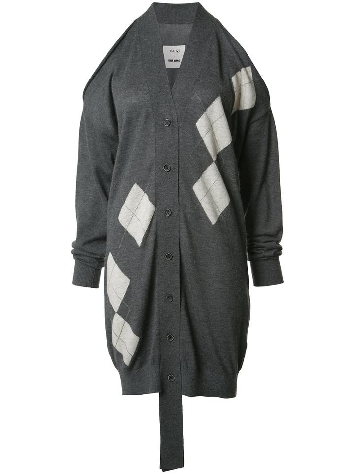 Uma Wang Cut-off Midi Cardigan, Women's, Size: Medium, Grey, Cashmere