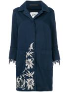 Bazar Deluxe Lace Trim Floral Embroidered Coat - Blue