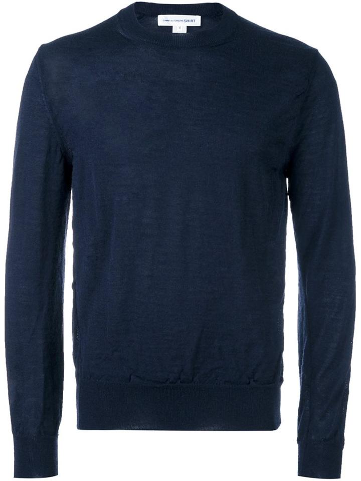 Comme Des Garçons Shirt Crew Neck Jumper, Men's, Size: Large, Blue, Wool
