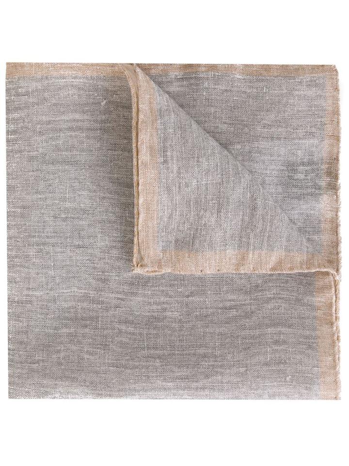 Eleventy Contrast Stripe Pocket Square, Men's, Grey, Linen/flax