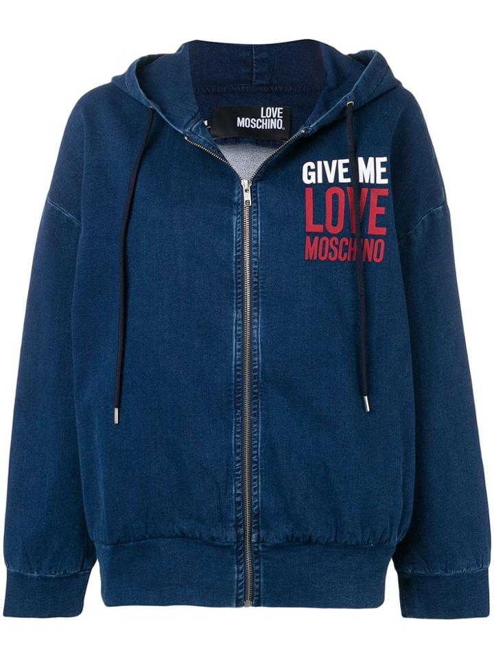 Love Moschino Hooded Denim Jacket - Blue
