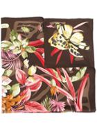 Salvatore Ferragamo Butterfly Floral Print Scarf, Women's, Brown, Silk