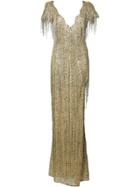 Marchesa Fringed Fitted Dress - Metallic