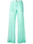 Miu Miu Heart Print Straight Trousers, Women's, Size: 36, Blue, Silk