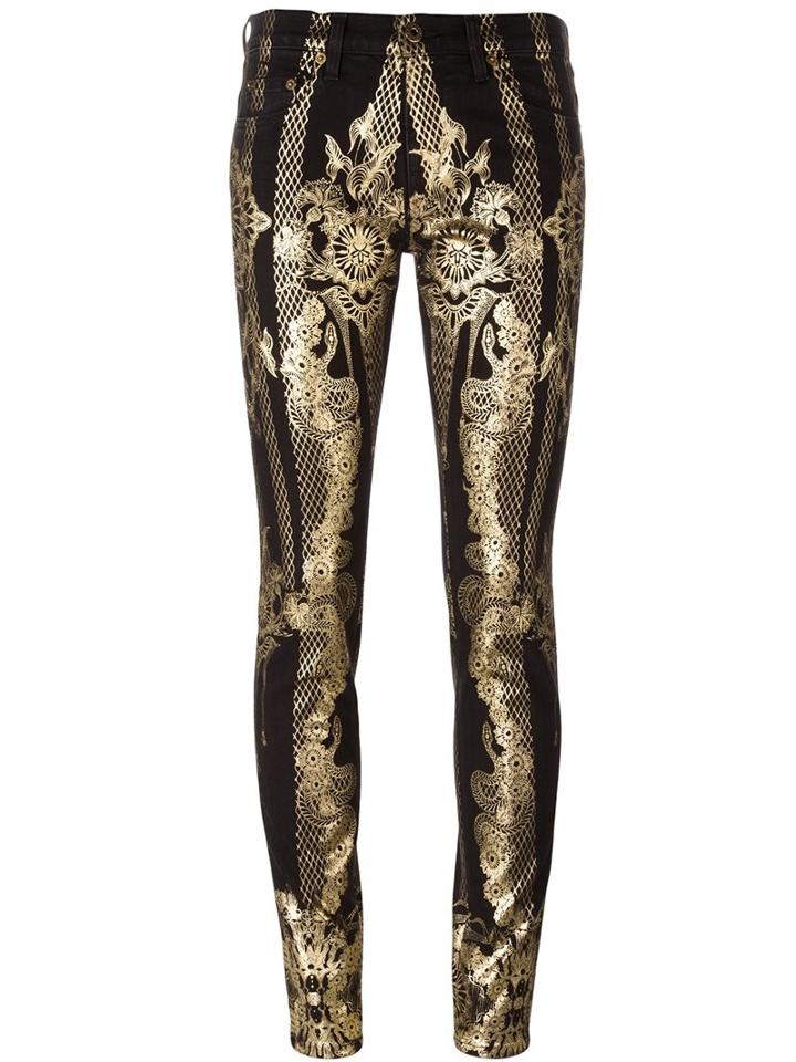 Roberto Cavalli Printed Skinny Trousers, Women's, Size: 42, Black, Cotton/polyester