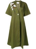 Osman - Floral Embroidered Coat - Women - Cotton/viscose - 8, Women's, Green, Cotton/viscose