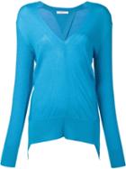 Tome - Ribbed Sleeves V-neck Jumper - Women - Wool - Xl, Blue, Wool