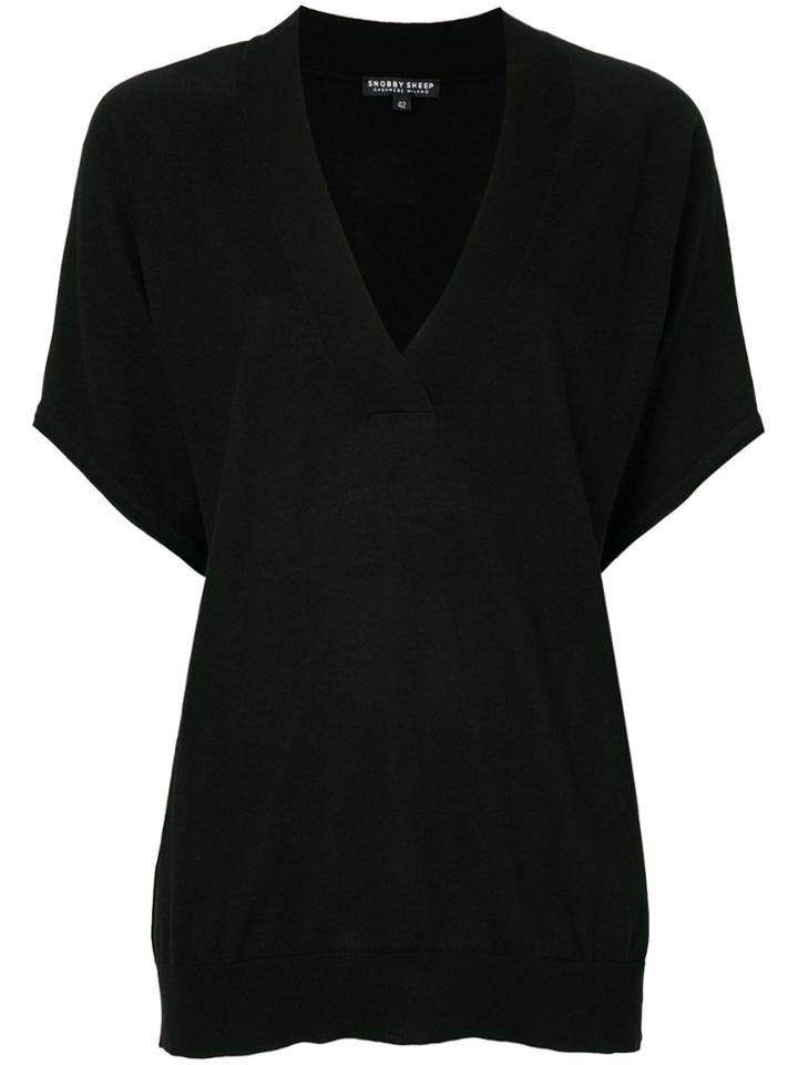 Snobby Sheep Fitted V-neck Knitted Top - Black