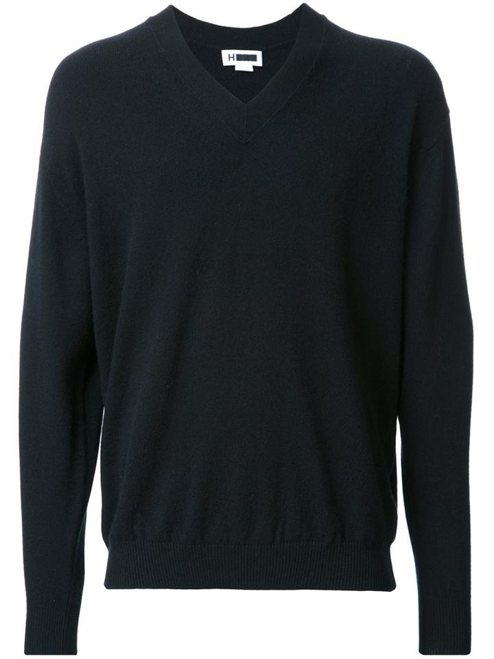 H Beauty & Youth. V-neck Jumper, Men's, Size: Small, Black, Cashmere