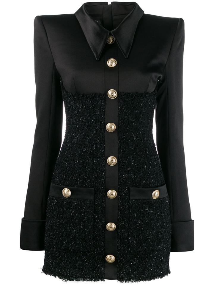 Balmain Bouclé Detail Shirt Dress - Black
