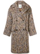 Kenzo Leopard Print Double-breasted Coat - Brown