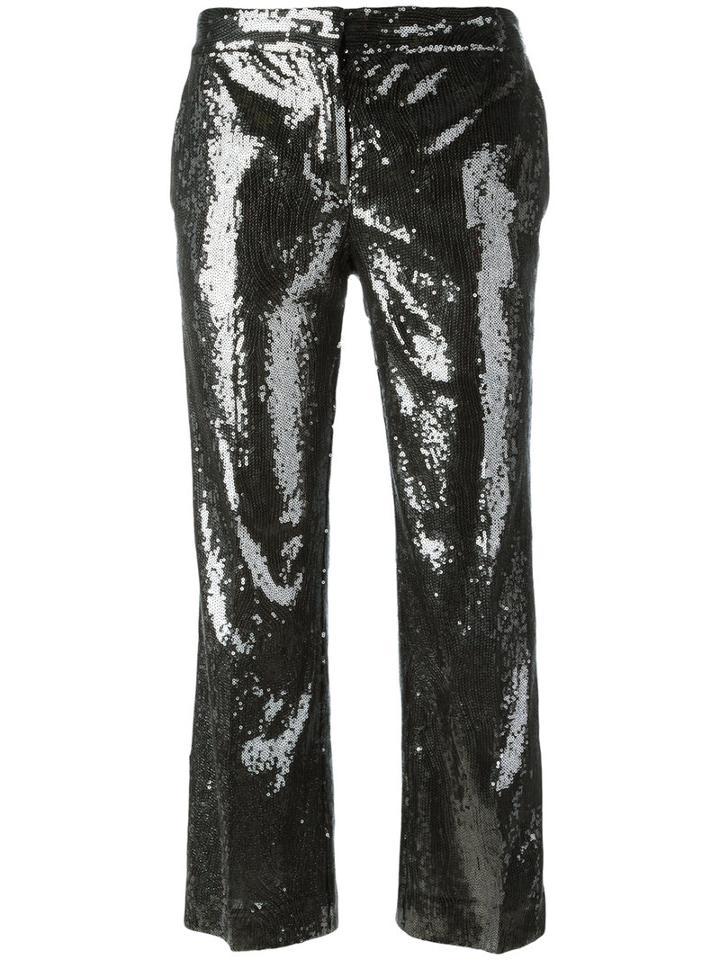 No21 Sequinned Cropped Trousers, Women's, Size: 40, Black, Polyester/silk