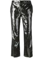 No21 Sequinned Cropped Trousers, Women's, Size: 40, Black, Polyester/silk