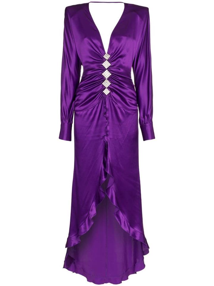 Alessandra Rich Diamond Embellished Silk Dress - Purple