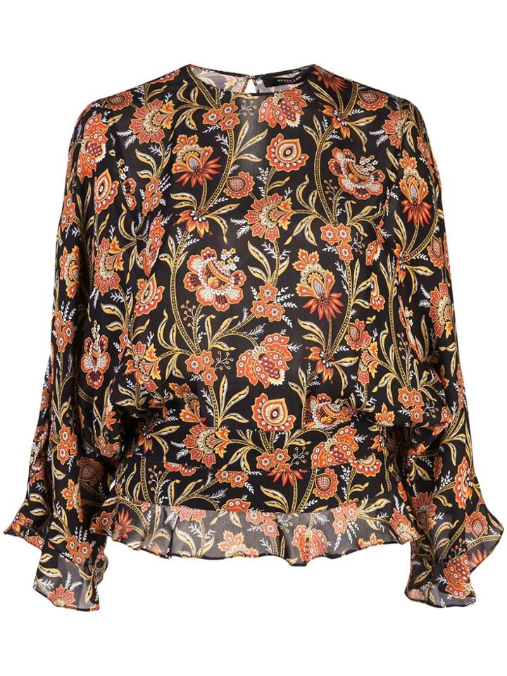 Derek Lam Ruffle Hem Floral Print Blouse - Black