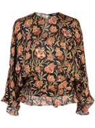 Derek Lam Ruffle Hem Floral Print Blouse - Black