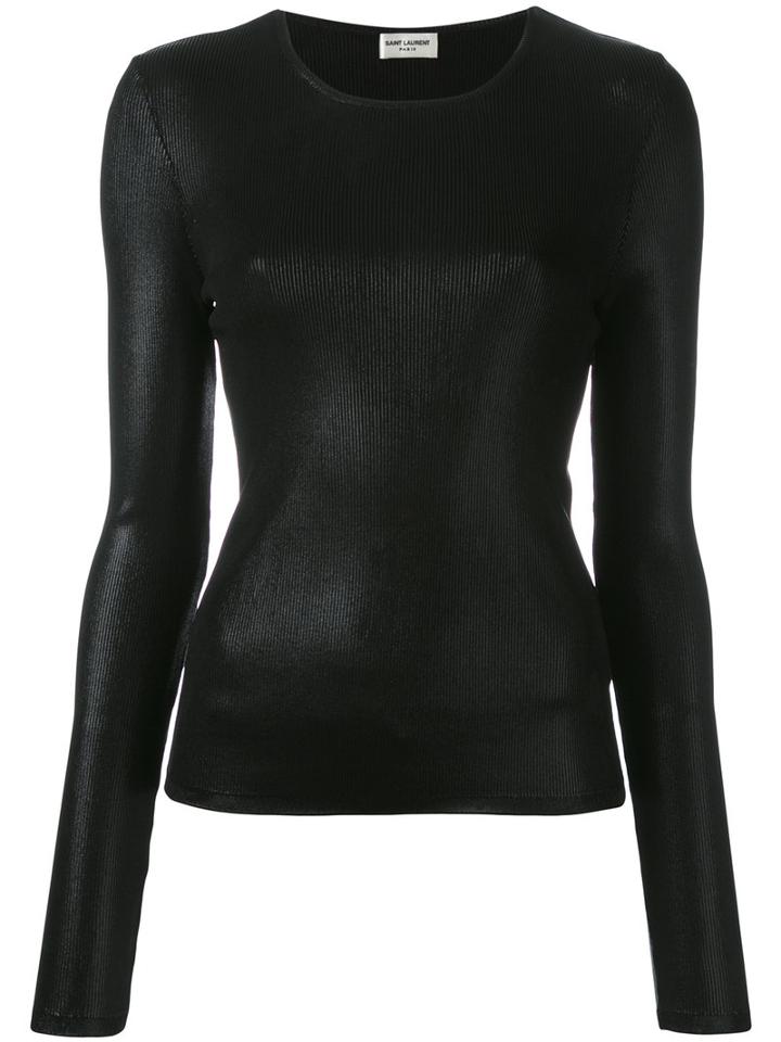 Saint Laurent Ribbed Lamé Top, Women's, Size: Medium, Black, Polyamide/viscose