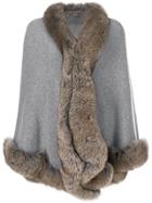N.peal Fur Trim Knitted Cape - Grey