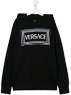 Young Versace Teen Logo Print Hoodie - Black