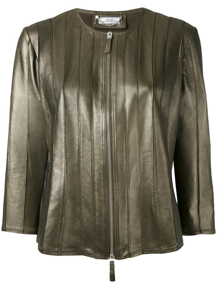 Desa 1972 - Zip Front Jacket - Women - Leather/polyester/spandex/elastane - 40, Green, Leather/polyester/spandex/elastane