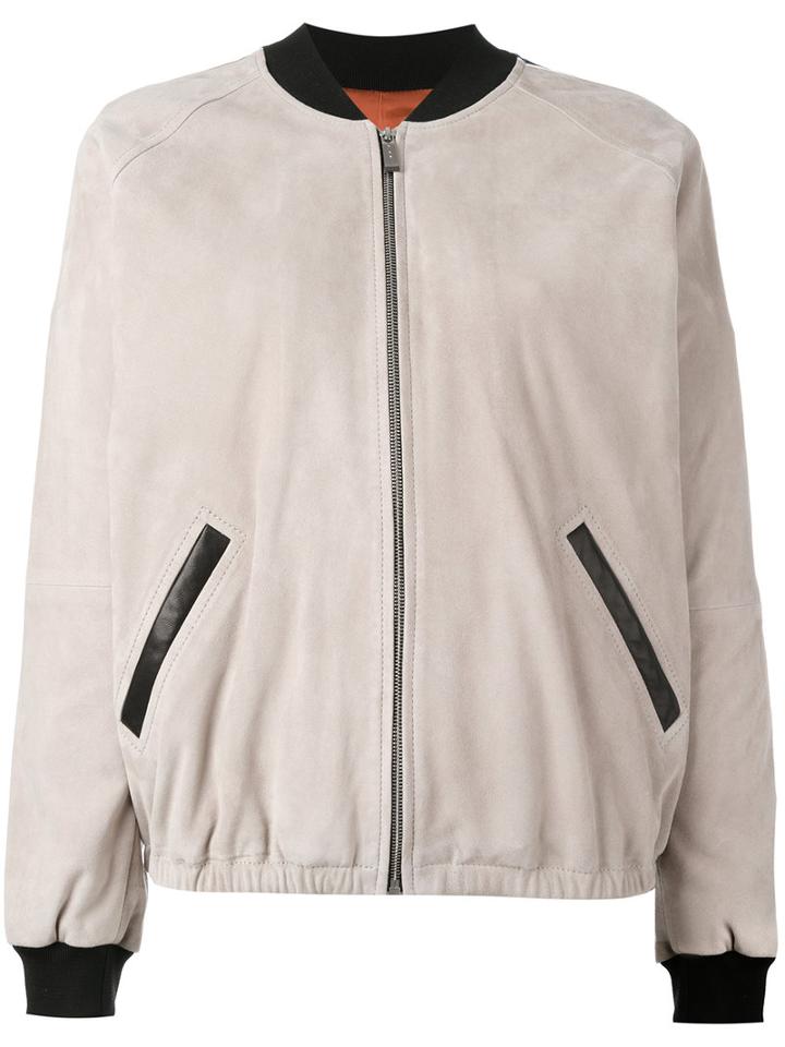 Barbara Bui Leather Bomber Jacket, Women's, Size: 36, Nude/neutrals, Goat Skin/rayon/silk/viscose