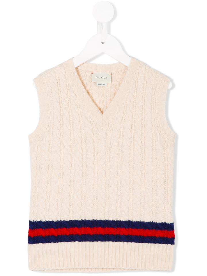 Gucci Kids - Knit V-neck Vest - Kids - Wool - 8 Yrs, Nude/neutrals