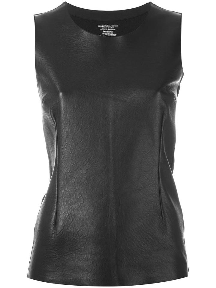 Majestic Filatures Contrast Front Tank, Women's, Size: 2, Black, Leather/elastodiene/viscose