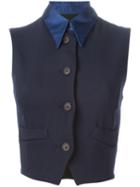Dolce & Gabbana Vintage Waistcoat-style Cropped Top, Women's, Size: 42, Blue