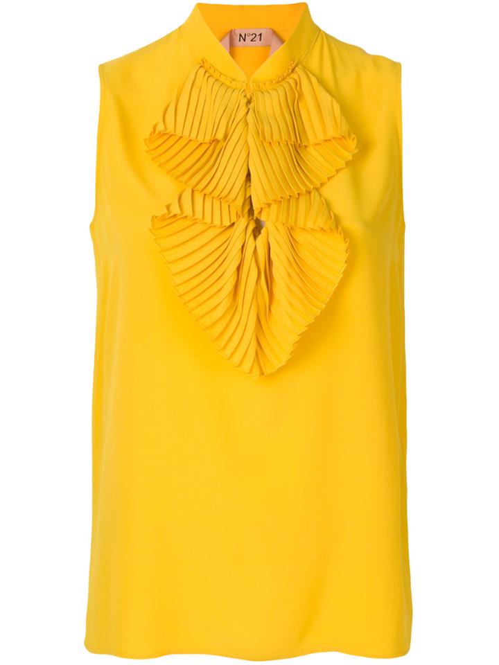 No21 Pleated Ruffle Neck Blouse - Yellow & Orange