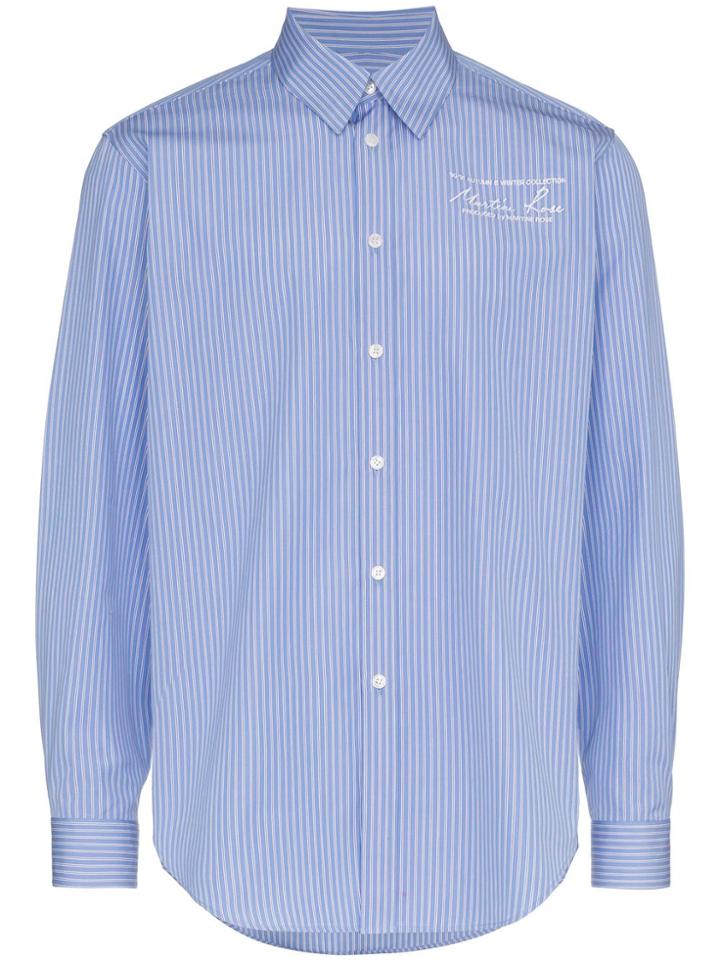 Martine Rose Long Sleeve Logo Embroidered Shirt - Blue