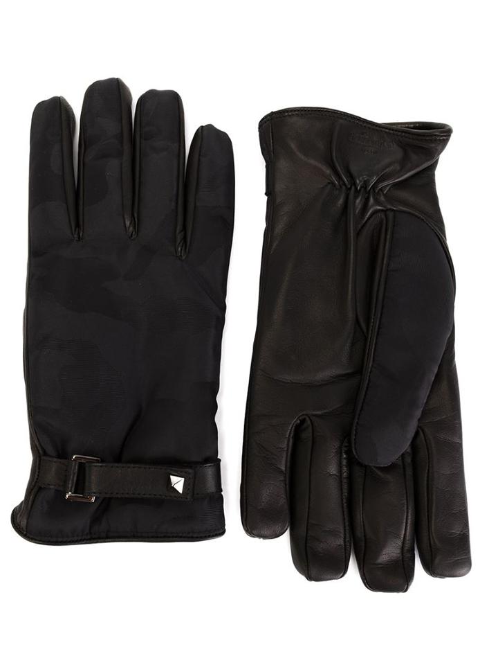 Valentino - Camouflage Panelled Gloves - Men - Leather/polyamide - 8.5, Black, Leather/polyamide