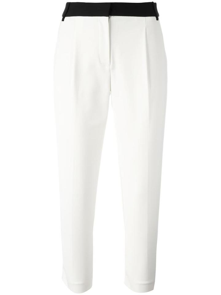Tibi Contrasting Waistband Cropped Trousers, Women's, Size: 2, White, Acetate/polyamide/spandex/elastane/silk