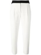 Tibi Contrasting Waistband Cropped Trousers, Women's, Size: 2, White, Acetate/polyamide/spandex/elastane/silk
