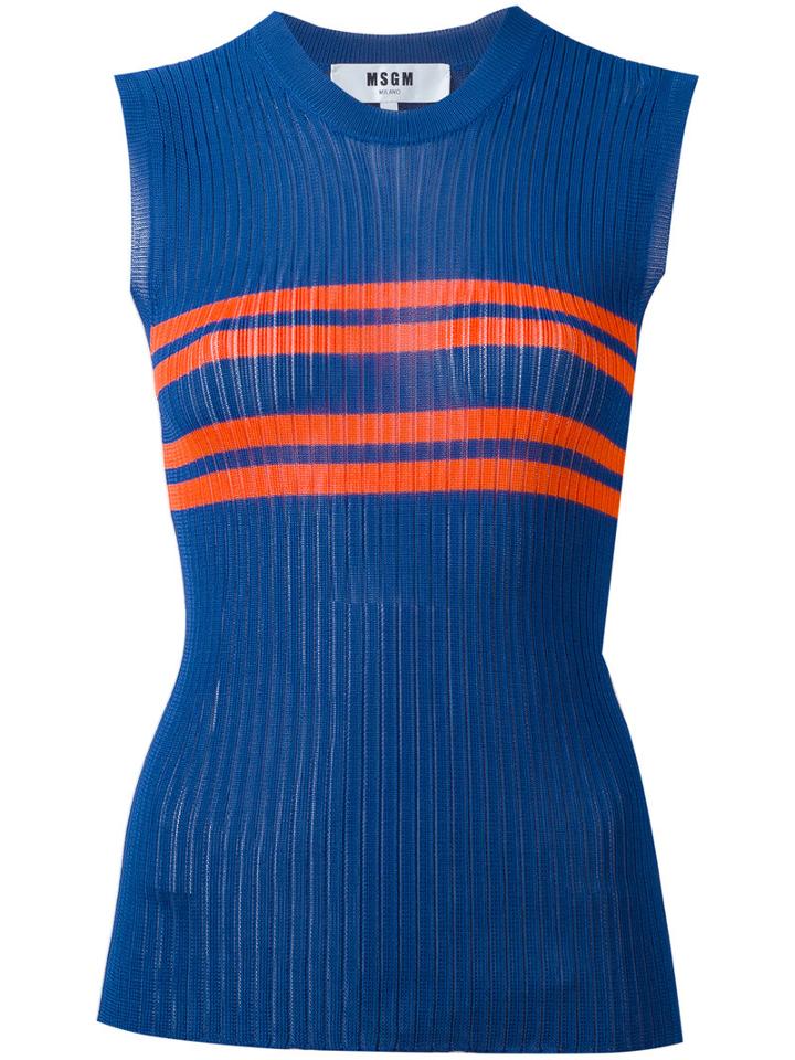 Msgm Striped Tank Top, Women's, Size: Xs, Blue, Viscose