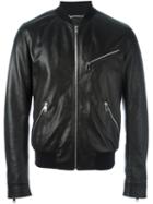 Dolce & Gabbana Zip Bomber Jacket, Men's, Size: 48, Black, Lamb Skin/silk