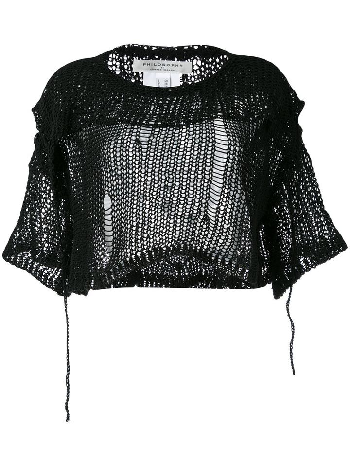 Philosophy Di Lorenzo Serafini - Cropped Perforated Jumper - Women - Cotton/polyamide - 40, Women's, Black, Cotton/polyamide