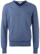 Canali V-neck Jumper, Men's, Size: 48, Blue, Wool