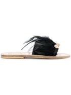 Solange Sandals Feather Detail Slip-on Sandals - Black