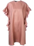 Rochas - Ruffle Sleeve Shift Dress - Women - Silk/modal - 44, Women's, Pink/purple, Silk/modal