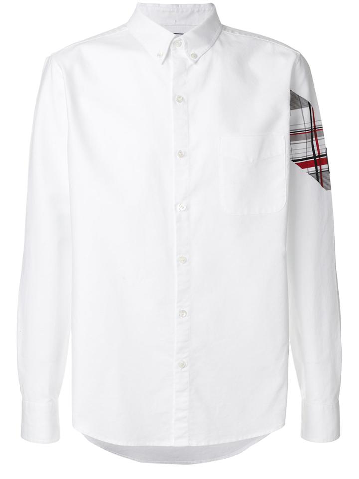 Moncler Gamme Bleu Plaid Patch Sleeve Button Down Shirt - White