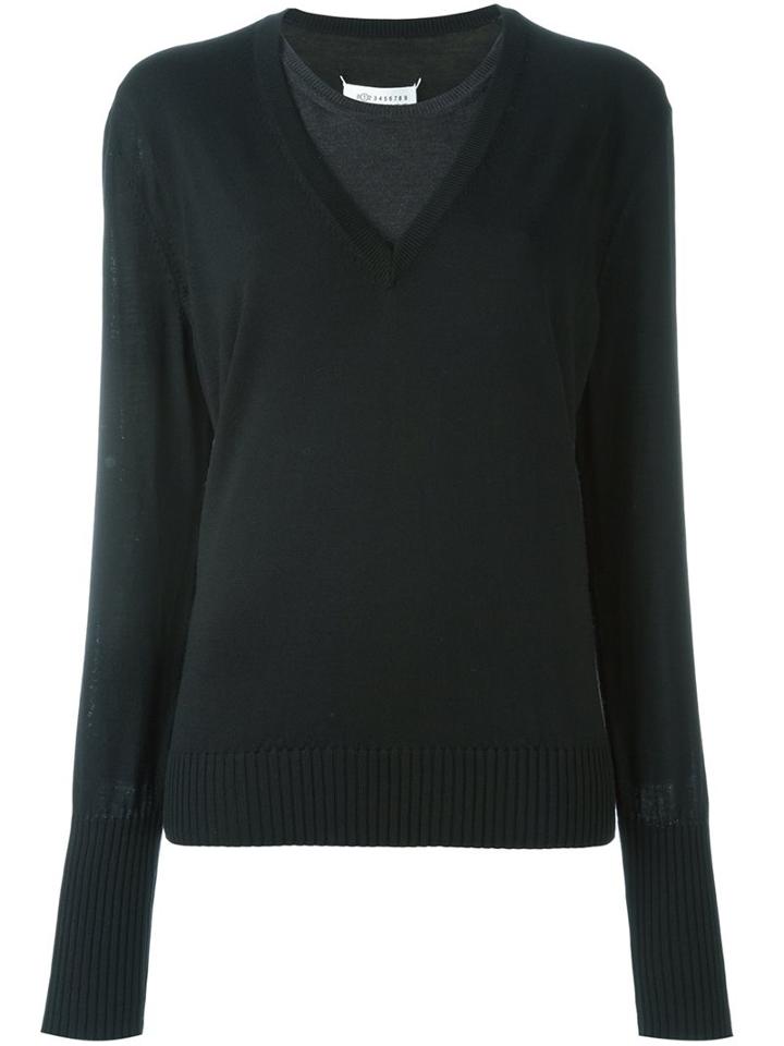 Maison Margiela Layered Effect Sweater, Women's, Size: Medium, Black, Wool