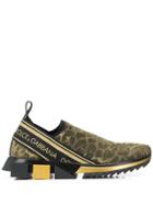 Dolce & Gabbana Leopard Print Lurex Knit Sneakers - Gold