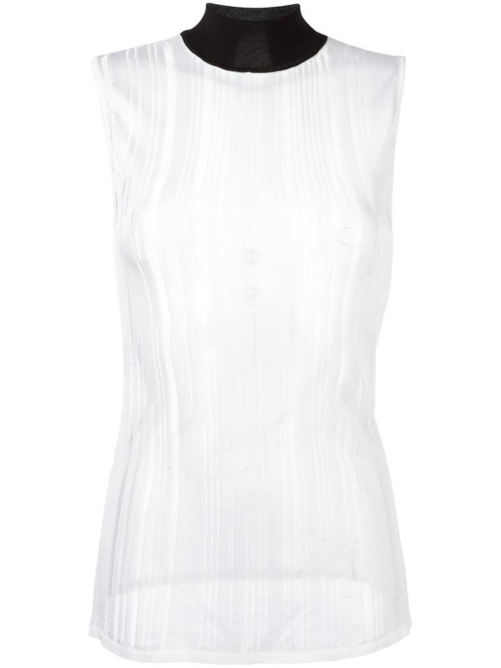 Paco Rabanne Striped Sheer Blouse, Women's, Size: Medium, White, Viscose