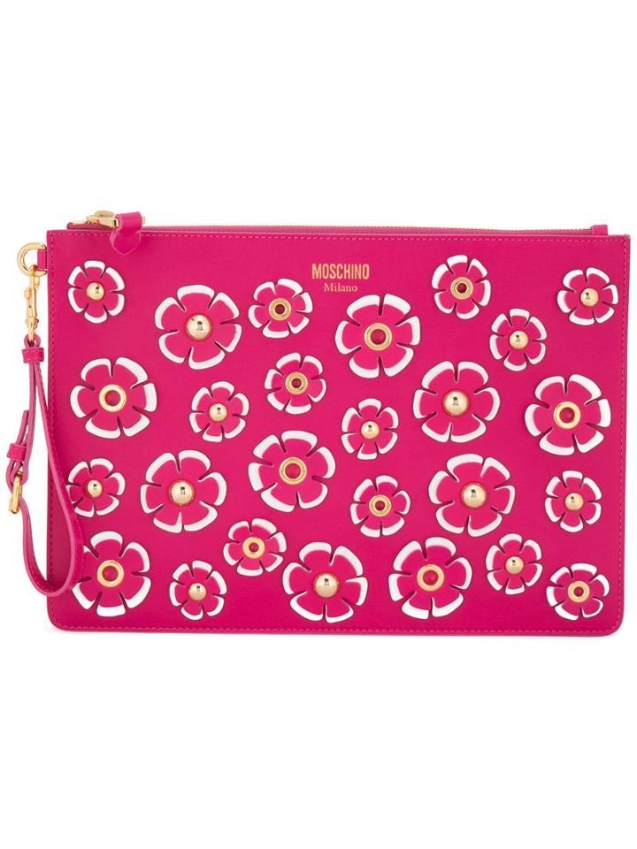 Moschino - Flower Power Clutch - Women - Leather/metal - One Size, Women's, Pink/purple, Leather/metal