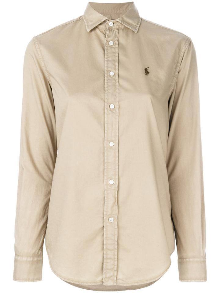 Polo Ralph Lauren - Embroidered Logo Shirt - Women - Cotton - 8, Nude/neutrals, Cotton