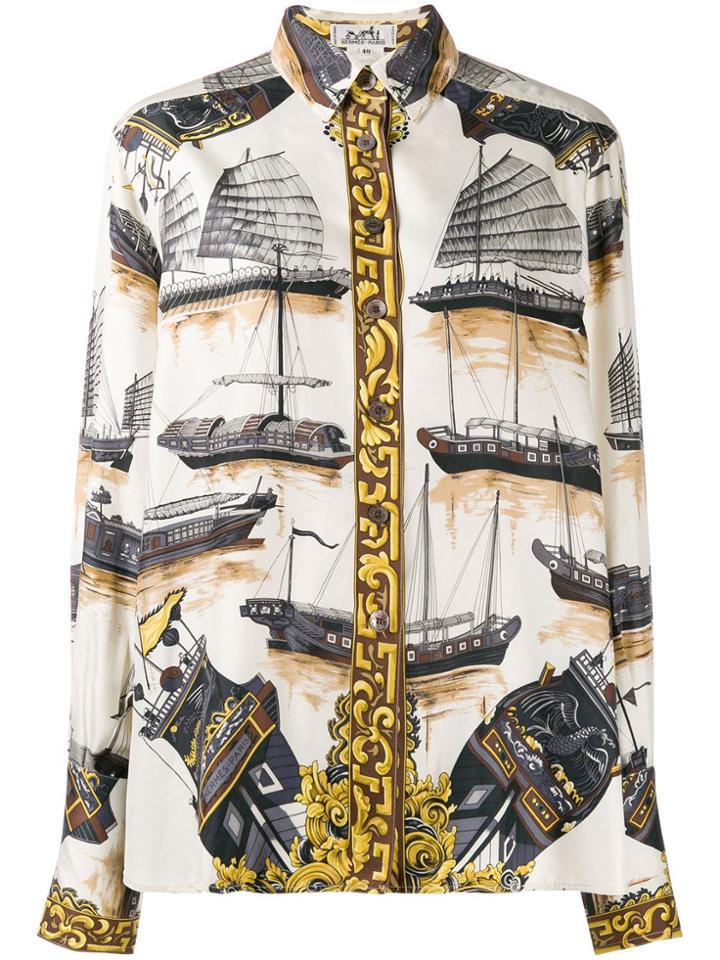 Hermès Pre-owned Jonques Et Sampans Print Top - Neutrals