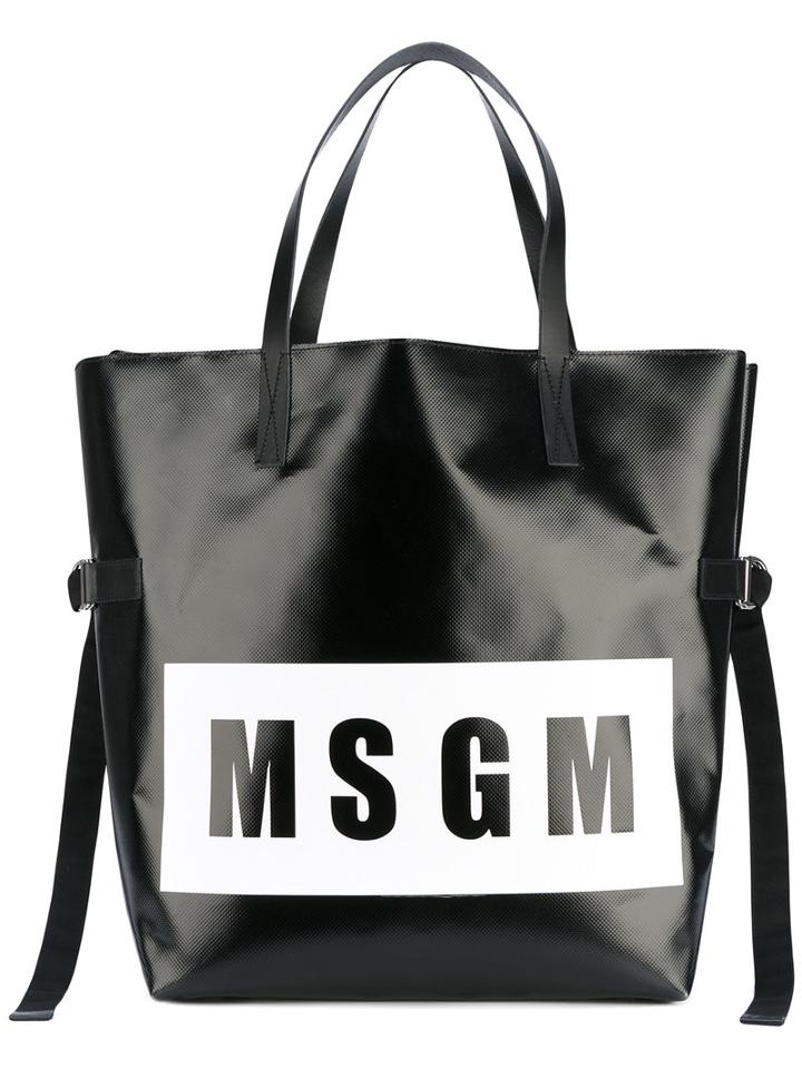 Msgm - Logo Shopper - Women - Calf Leather/pvc - One Size, Black, Calf Leather/pvc