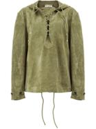 Saint Laurent Suede Lace-up Hoodie - Green